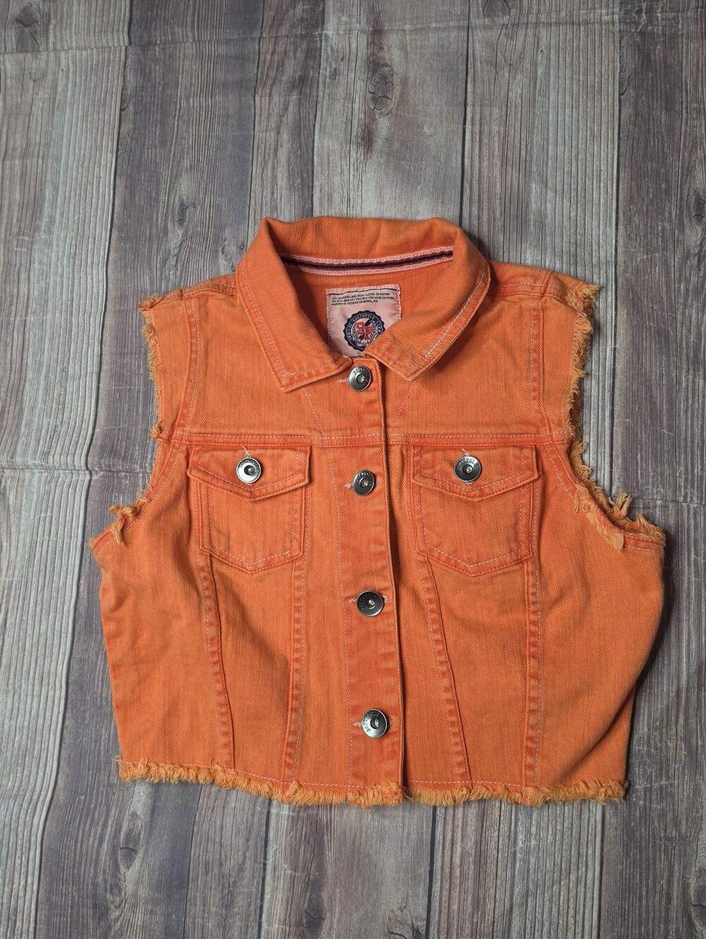 South Pole Vintage Y2K Orange Denim Crop Vest Jacket
